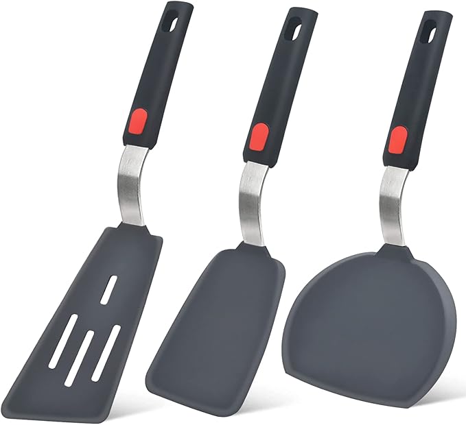Silicone Spatula Turner Set of 3, 600°F Heat Resistant Cooking Spatulas for Nonstick Cookware, Large Flexible Kitchen Utensils, BPA-Free Rubber Spatula Set for Egg, Pancake, Fish, and Burger