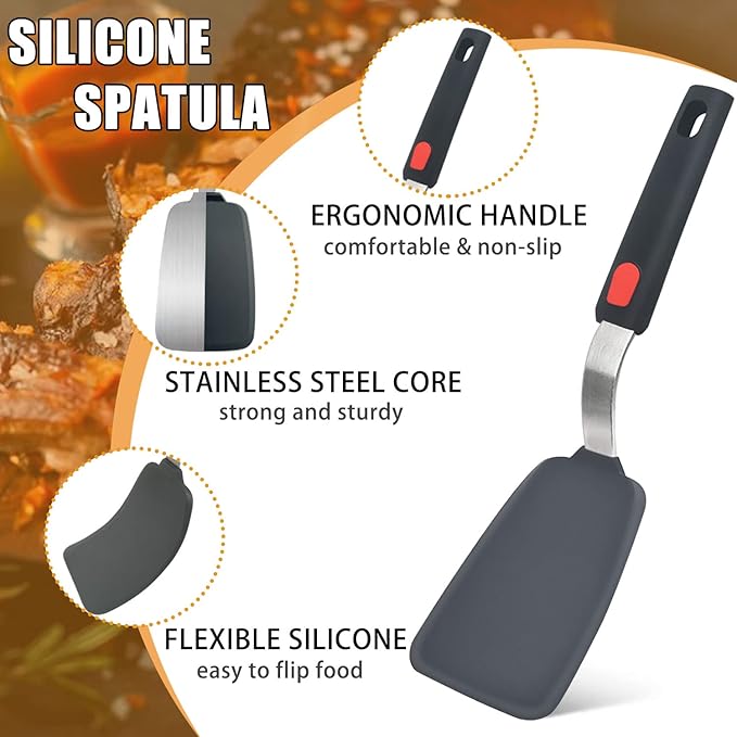 Silicone Spatula Turner Set of 3, 600°F Heat Resistant Cooking Spatulas for Nonstick Cookware, Large Flexible Kitchen Utensils, BPA-Free Rubber Spatula Set for Egg, Pancake, Fish, and Burger
