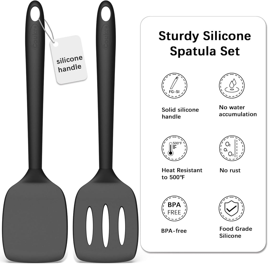 2 Pack Silicone Spatula Set, High Heat Resistant, BPA Free Kitchen Spatula, Solid & Slotted Turner for Non-Stick Pans, Sautéing, and Flipping
