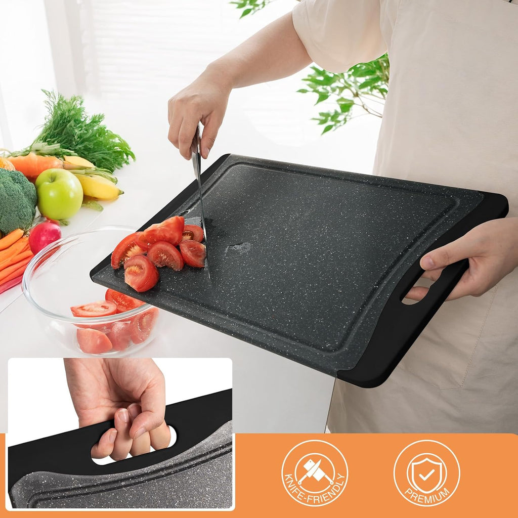 Extra Large Cutting Boards, Plastic Cutting Boards for Kitchen (Set of 3) Cutting Board Set Dishwasher Chopping Board with Juice Grooves Easy-Grip Handles, Dark Grey