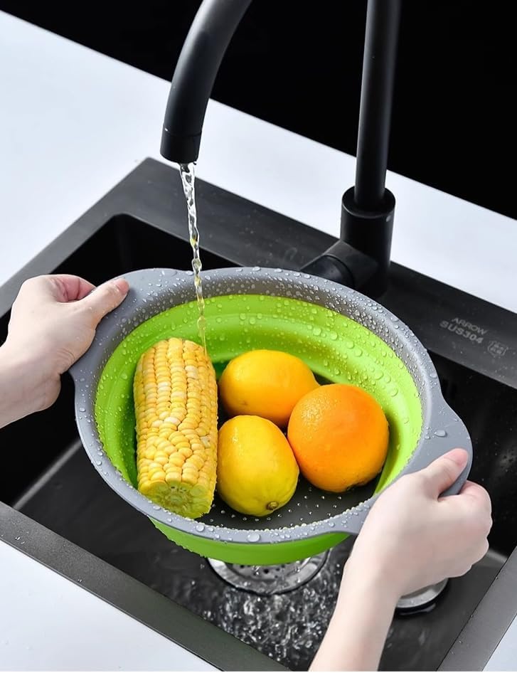 2 Pack Collapsible Colander Set, Emptycolor Foldable Collapsible Strainers for Kitchen, Small Round Colander with Base and Handles for Pasta, Fruit, Vegetables