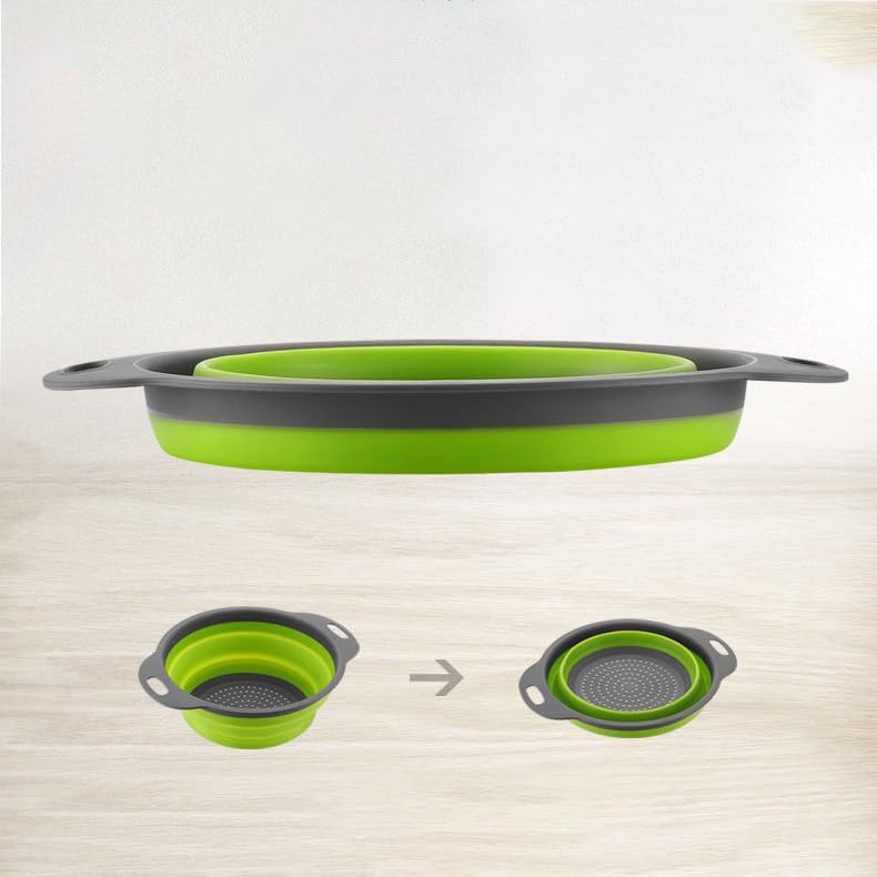2 Pack Collapsible Colander Set, Emptycolor Foldable Collapsible Strainers for Kitchen, Small Round Colander with Base and Handles for Pasta, Fruit, Vegetables